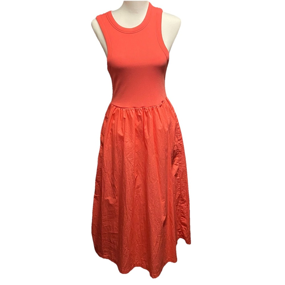 Old Navy Women Dress Ribbed Tank Long Midi Racerback Coral Pink‎ Size Medium